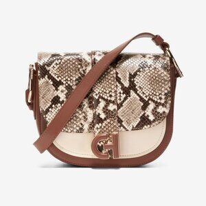EUC Cole Haan Crossbody Essential Mini Saddle Bag Sand Dollar Snakeskin Print